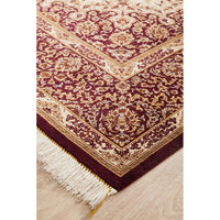 Persian Antique Qum Red Beige Gold Medallion Floral Hand Knotted Silk Rug - Rugs Of Beauty - 2