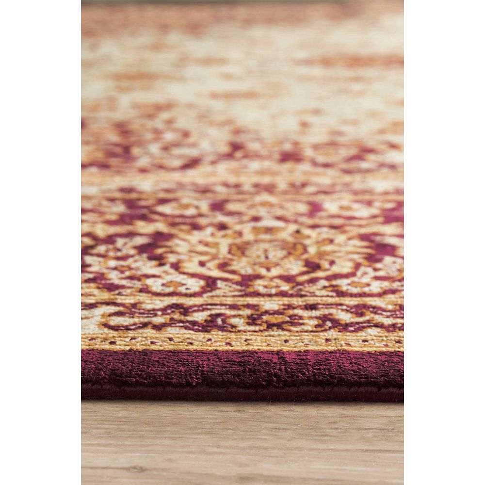 Persian Antique Qum Red Beige Gold Medallion Floral Hand Knotted Silk Rug - Rugs Of Beauty - 4