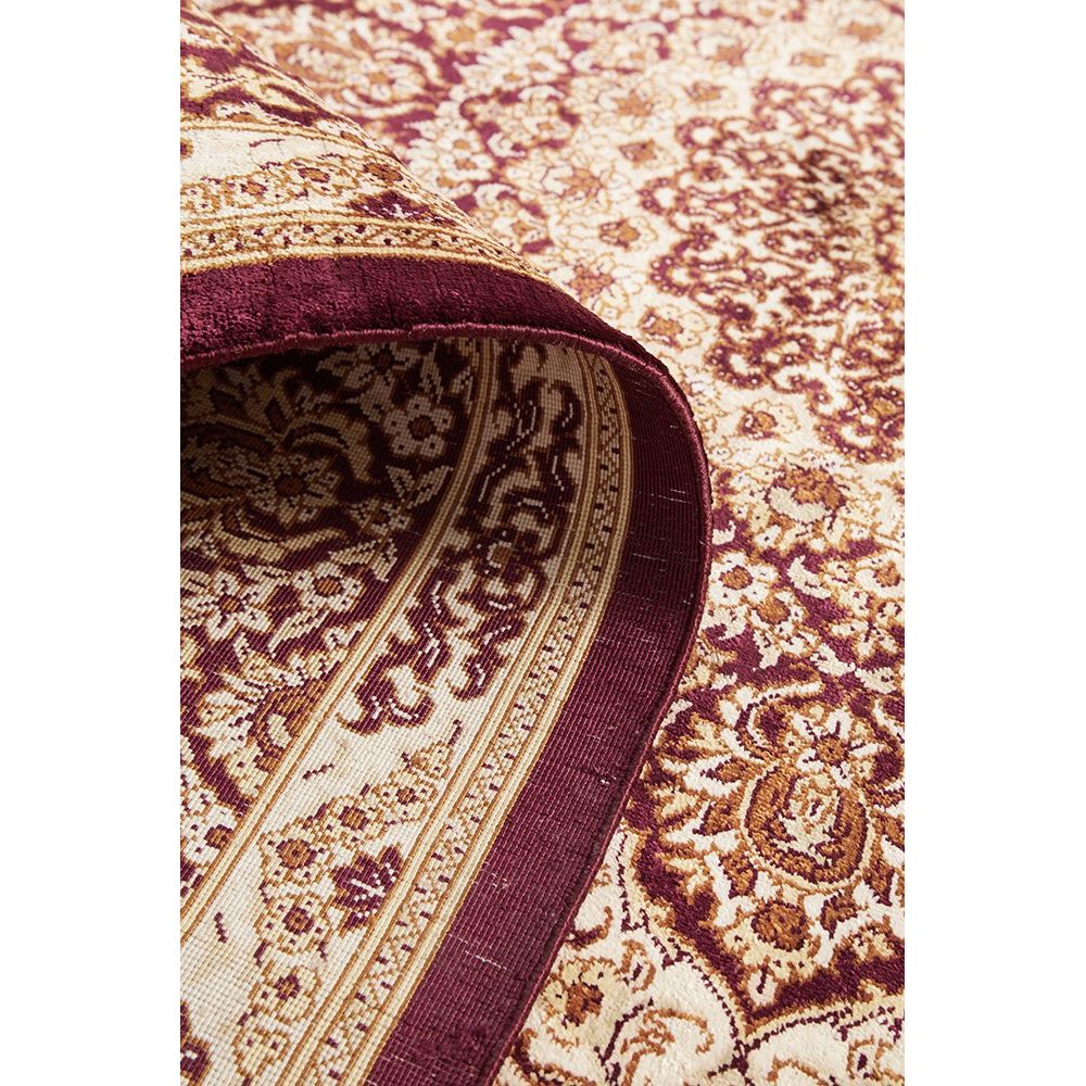 Persian Antique Qum Red Beige Gold Medallion Floral Hand Knotted Silk Rug - Rugs Of Beauty - 6