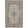 Persian Cream Blue Tan Multi Colour Medallion Floral Patterned Naein Hand Knotted Wool Rug - 1