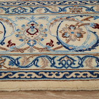 Persian Cream Blue Tan Multi Colour Medallion Floral Patterned Naein Hand Knotted Wool Rug - 4