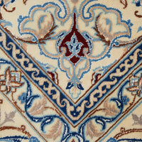 Persian Cream Blue Tan Multi Colour Medallion Floral Patterned Naein Hand Knotted Wool Rug - 6