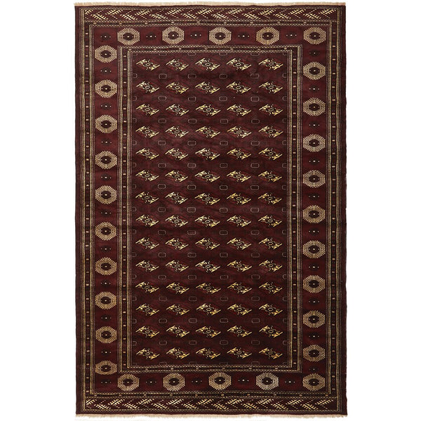 Persian Red Beige Multi Colour Patterned Torkaman Hand Knotted Wool Rug - 1