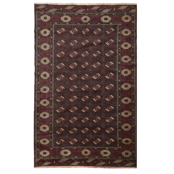 Persian Red Brown Beige Multi Colour Patterned Torkaman Hand Knotted Wool Rug - 1