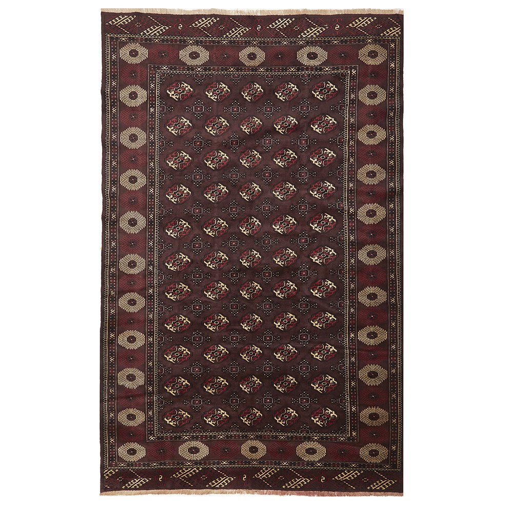 Persian Red Brown Beige Multi Colour Patterned Torkaman Hand Knotted Wool Rug - 1