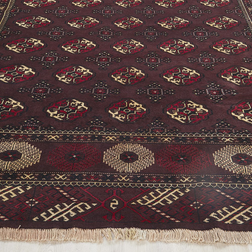 Persian Red Brown Beige Multi Colour Patterned Torkaman Hand Knotted Wool Rug - 2
