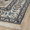Persian Cream Navy Blue Light Blue Tan Medallion Floral Patterned Naein Hand Knotted Wool Rug - 3