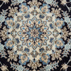 Persian Cream Navy Blue Light Blue Tan Medallion Floral Patterned Naein Hand Knotted Wool Rug - 5