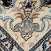 Persian Cream Navy Blue Light Blue Tan Medallion Floral Patterned Naein Hand Knotted Wool Rug - 6