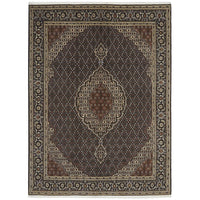 Decorative Persian wool rug with intricate patterns on a brown background