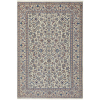 Persian Cream Blue Tan Multi Colour Medallion Floral Patterned Naein Hand Knotted Wool Rug - 1