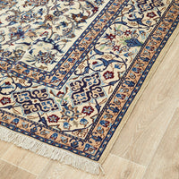 Persian Cream Blue Tan Multi Colour Medallion Floral Patterned Naein Hand Knotted Wool Rug - 3