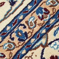 Persian Cream Blue Tan Multi Colour Medallion Floral Patterned Naein Hand Knotted Wool Rug - 5