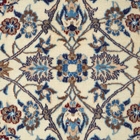Persian Cream Blue Tan Multi Colour Medallion Floral Patterned Naein Hand Knotted Wool Rug - 6