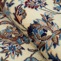 Persian Cream Blue Tan Multi Colour Medallion Floral Patterned Naein Hand Knotted Wool Rug - 8