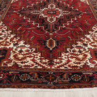Persian Heriz Medallion Red Beige Multi Colour Hand Knotted Wool Rug - Rugs Of Beauty - 2