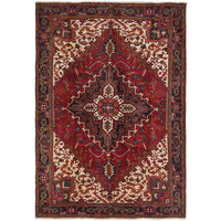 Persian Heriz Medallion Red Beige Multi Colour Hand Knotted Wool Rug - Rugs Of Beauty - 1