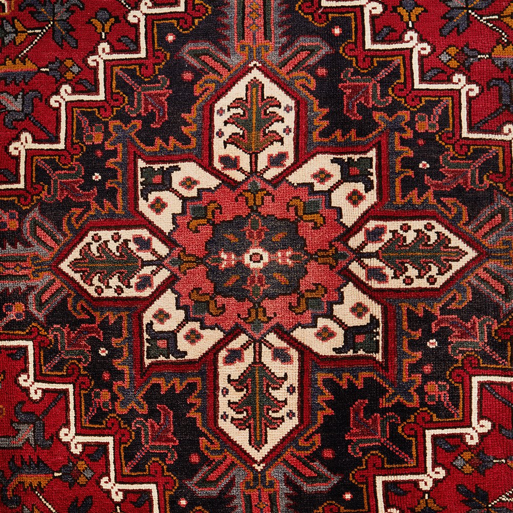 Persian Heriz Medallion Red Beige Multi Colour Hand Knotted Wool Rug - Rugs Of Beauty - 5