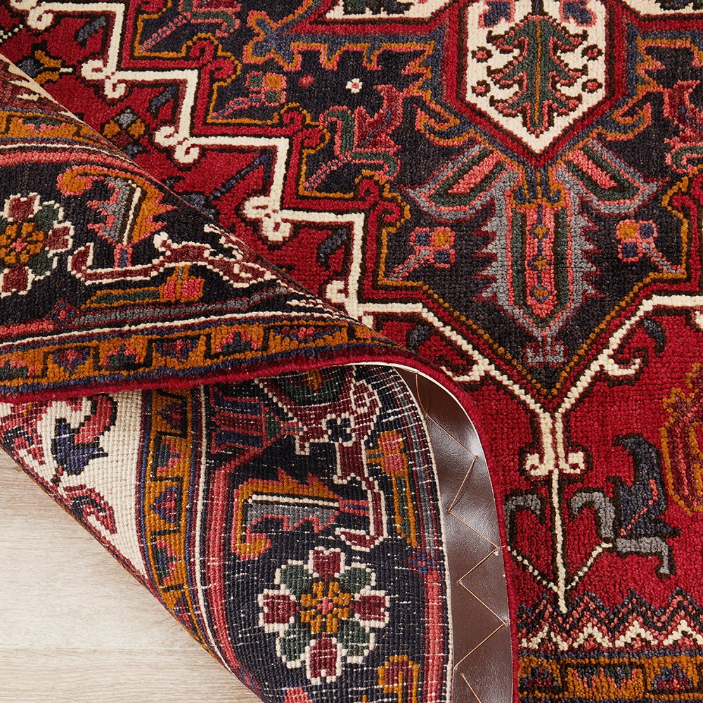 Persian Heriz Medallion Red Beige Multi Colour Hand Knotted Wool Rug - Rugs Of Beauty - 6