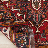 Persian Heriz Medallion Red Beige Multi Colour Hand Knotted Wool Rug - Rugs Of Beauty - 6