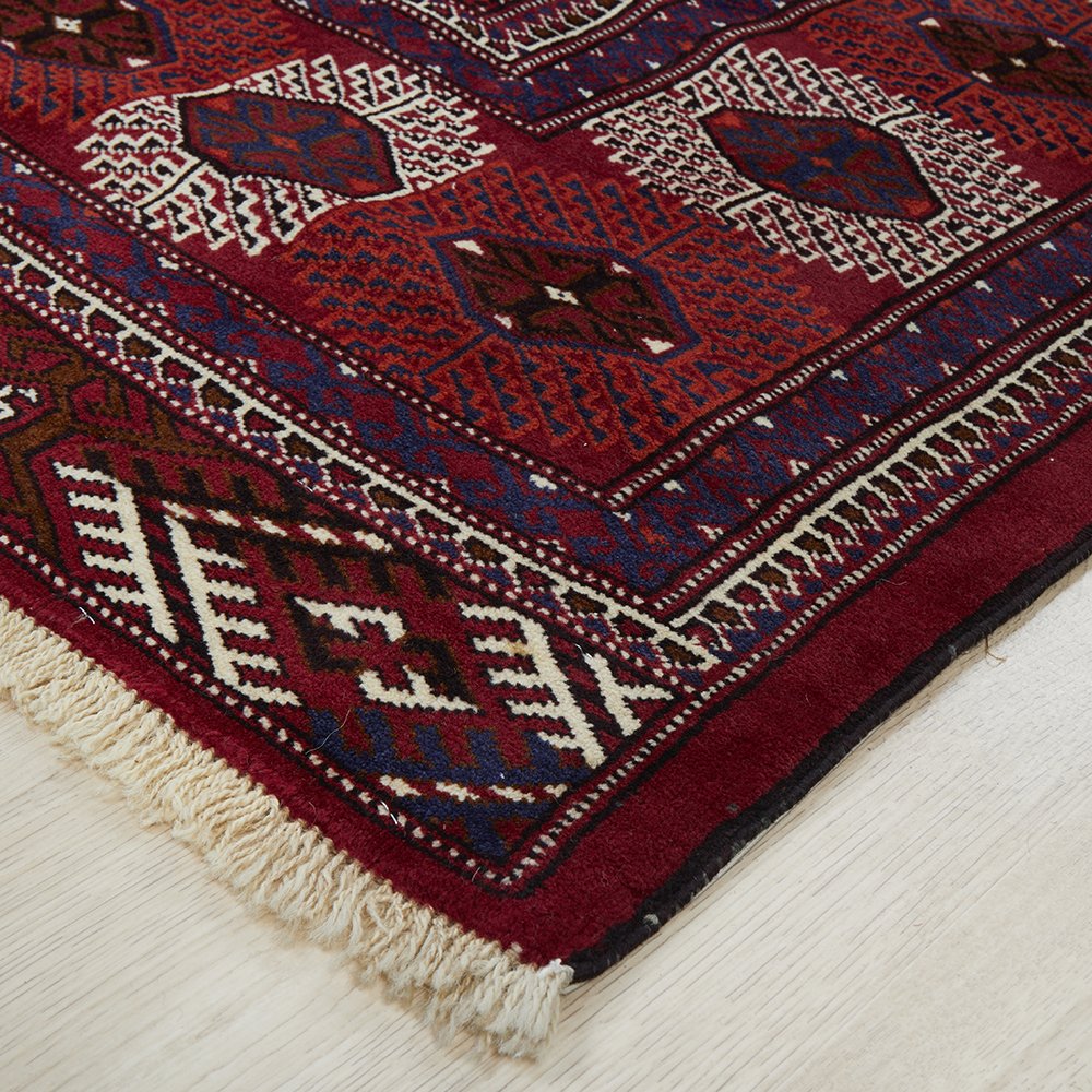 Persian Red Multi Colour Patterned Border Hand Knotted Wool Rug - 3