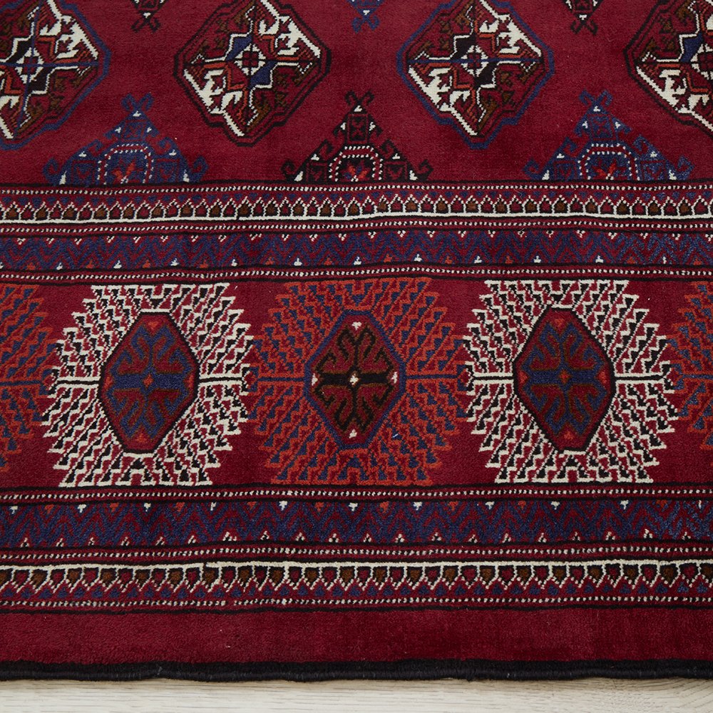 Persian Red Multi Colour Patterned Border Hand Knotted Wool Rug - 4