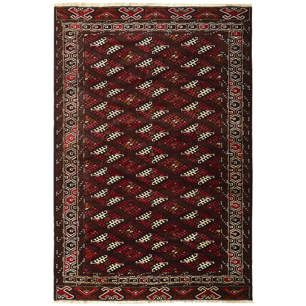 Persian Red Multi Colour Geometric Patterned Border Hand Knotted Wool Rug - 1
