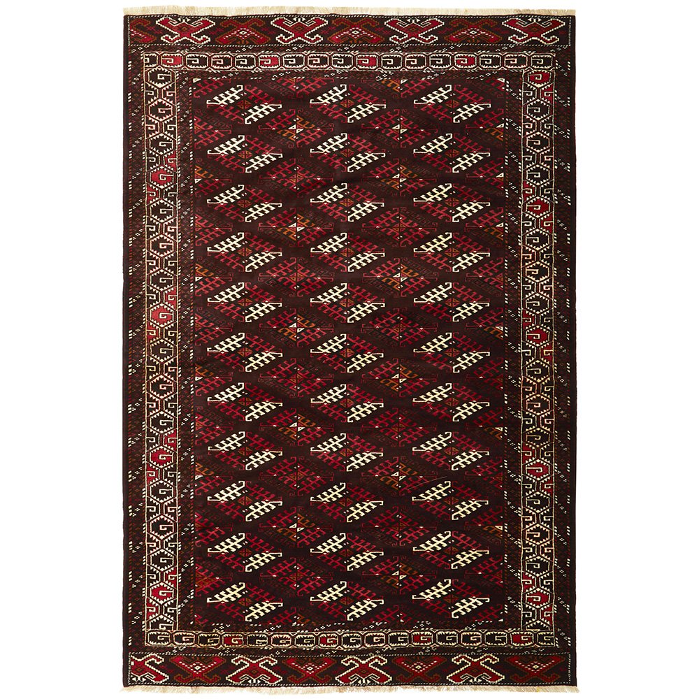 Persian Red Multi Colour Geometric Patterned Border Hand Knotted Wool Rug - 1