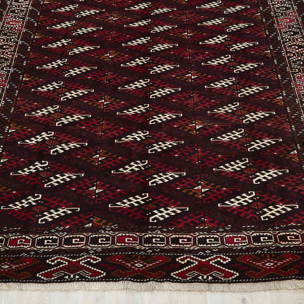 Persian Red Multi Colour Geometric Patterned Border Hand Knotted Wool Rug - 2