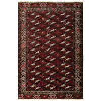 Persian Red Multi Colour Geometric Patterned Border Hand Knotted Wool Rug - 1