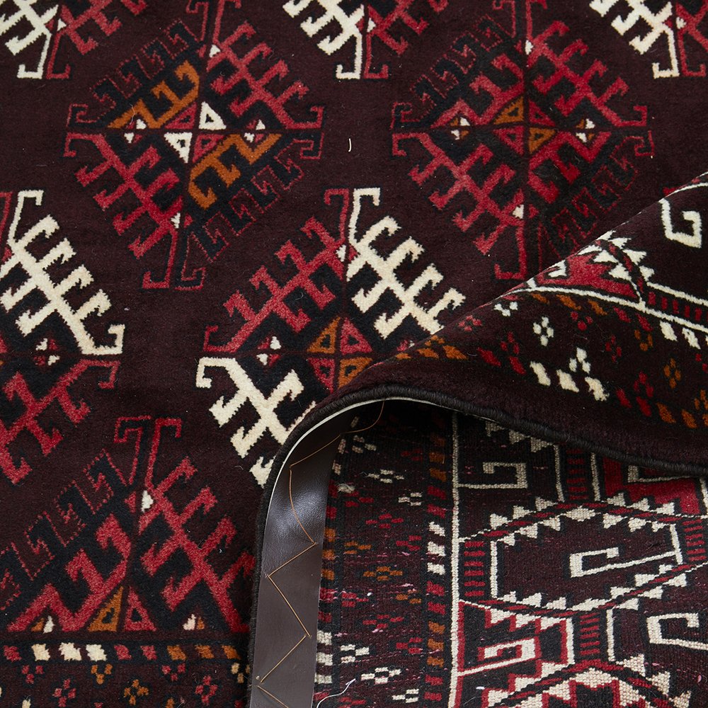 Persian Red Multi Colour Geometric Patterned Border Hand Knotted Wool Rug - 6