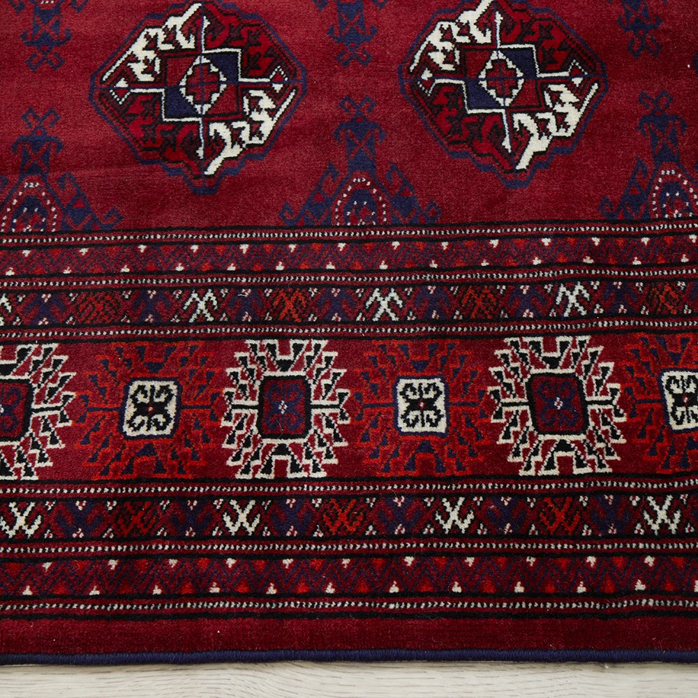 Persian Red Multi Colour Geometric Patterned Border Hand Knotted Wool Rug - Rugs Of Beauty - 4