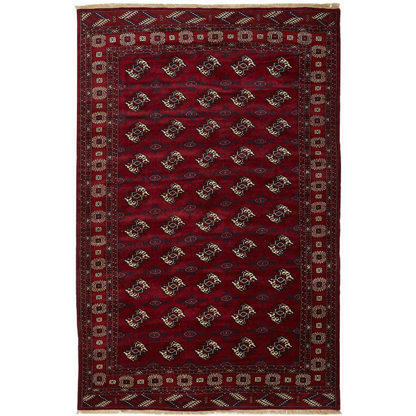Persian Red Multi Colour Geometric Patterned Border Hand Knotted Wool Rug - Rugs Of Beauty - 1