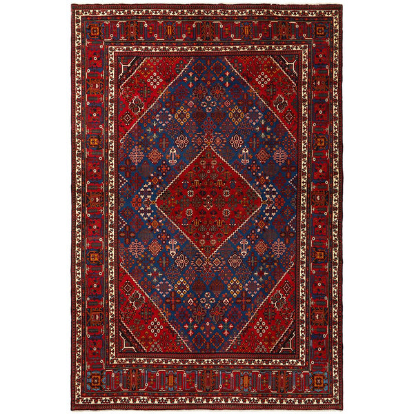 Persian Red Blue Multi Colour Geometric Medallion Patterned Hand Knotted Wool Rug - Rugs Of Beauty - 1