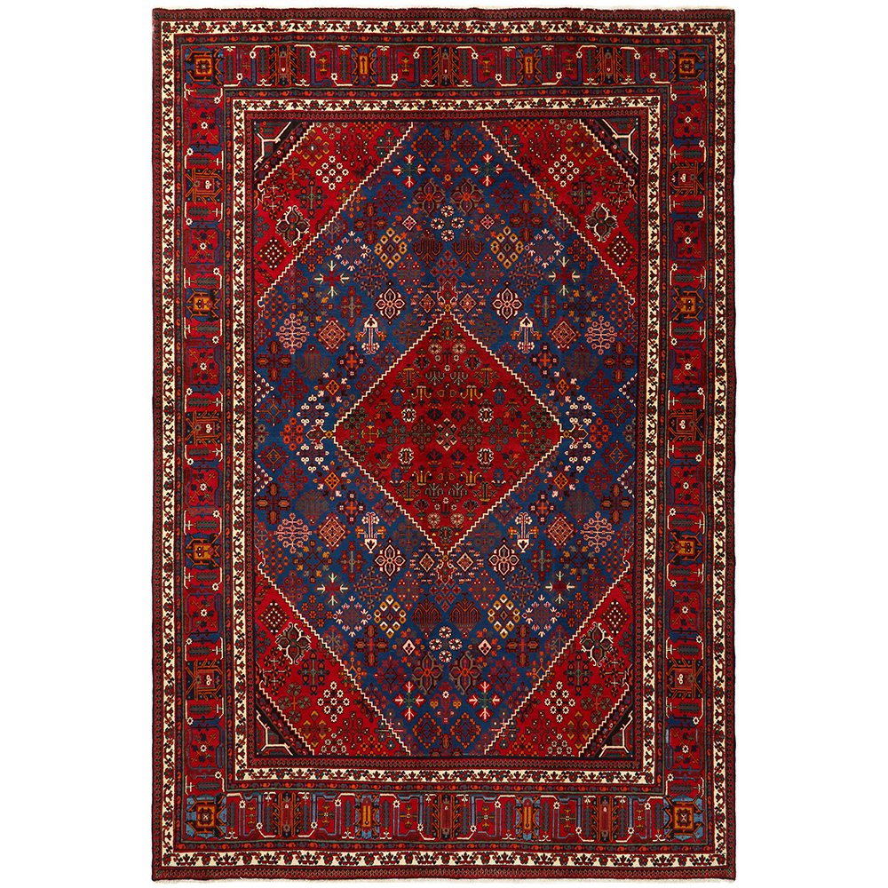 Persian Red Blue Multi Colour Geometric Medallion Patterned Hand Knotted Wool Rug - Rugs Of Beauty - 1