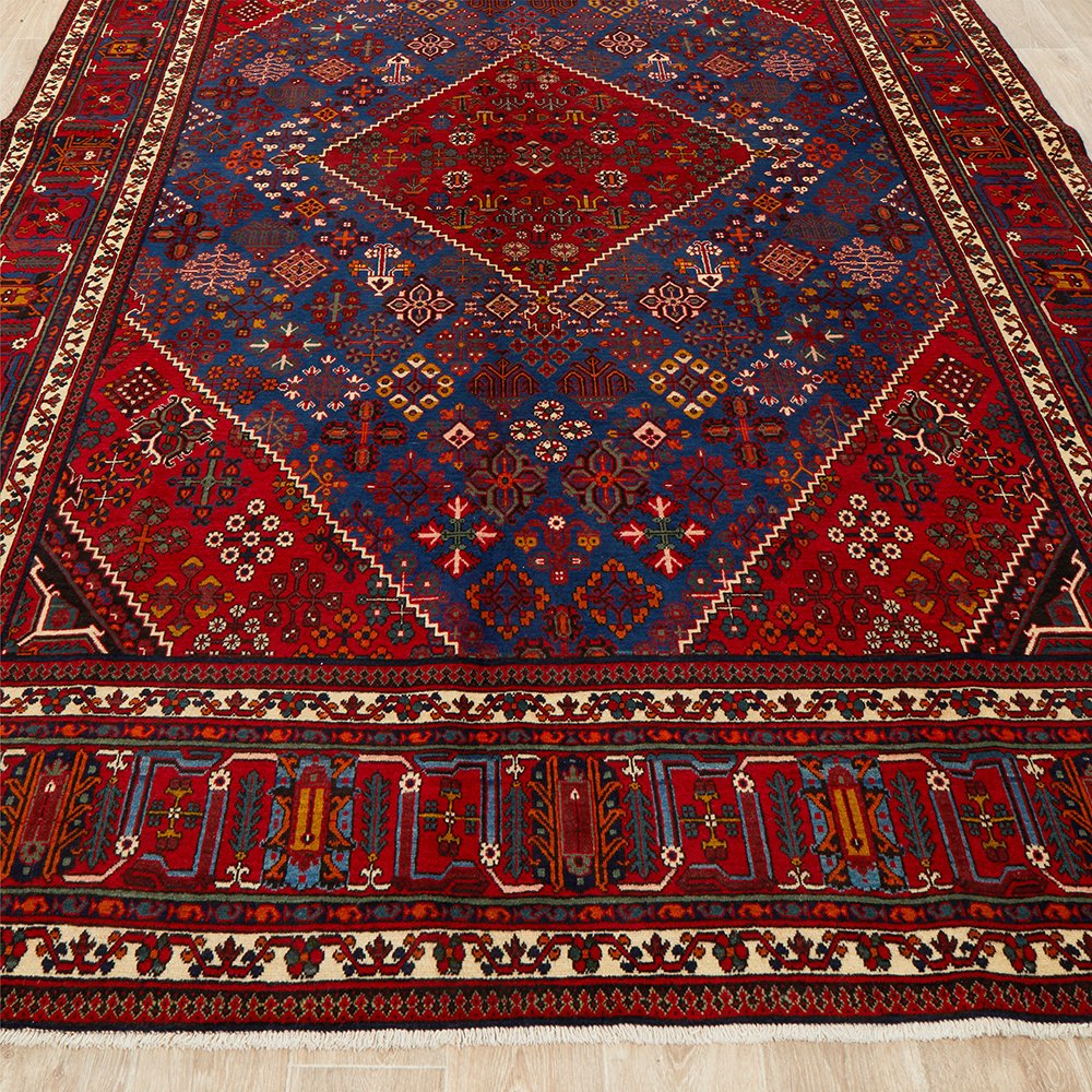 Persian Red Blue Multi Colour Geometric Medallion Patterned Hand Knotted Wool Rug - Rugs Of Beauty - 2