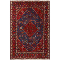 Persian Red Blue Multi Colour Geometric Medallion Patterned Hand Knotted Wool Rug - Rugs Of Beauty - 1