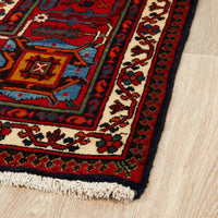 Persian Red Blue Multi Colour Geometric Medallion Patterned Hand Knotted Wool Rug - Rugs Of Beauty - 3