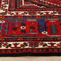 Persian Red Blue Multi Colour Geometric Medallion Patterned Hand Knotted Wool Rug - Rugs Of Beauty - 4