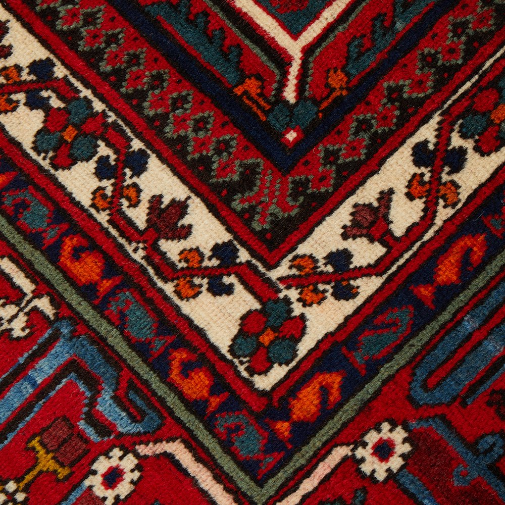 Persian Red Blue Multi Colour Geometric Medallion Patterned Hand Knotted Wool Rug - Rugs Of Beauty - 6