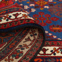 Persian Red Blue Multi Colour Geometric Medallion Patterned Hand Knotted Wool Rug - Rugs Of Beauty - 7