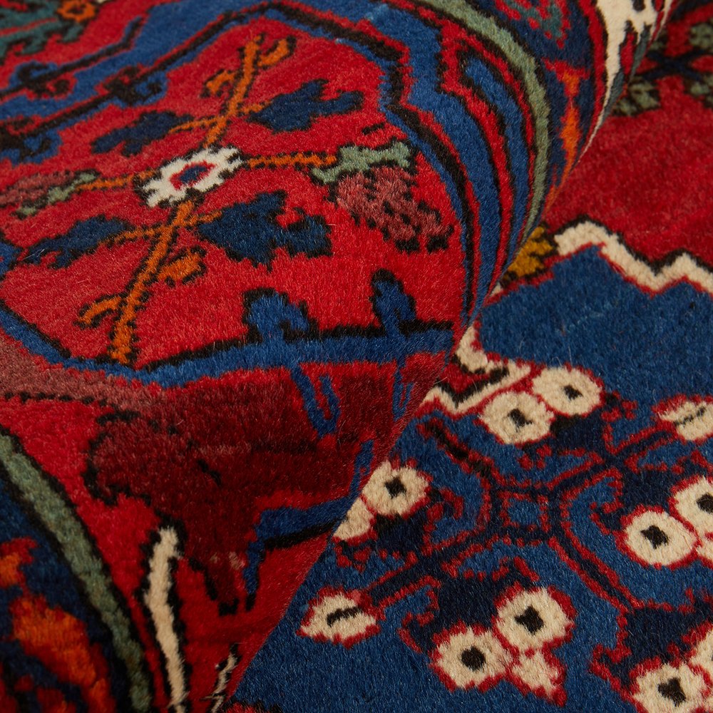 Persian Red Blue Multi Colour Geometric Medallion Patterned Hand Knotted Wool Rug - Rugs Of Beauty - 8