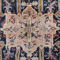 Close-up of an intricately designed Persian wool rug with geometric patterns