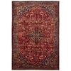 Persian Red Blue Multi Colour Geometric Medallion Heriz Patterned Hand Knotted Wool Rug - 1