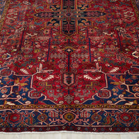 Persian Red Blue Multi Colour Geometric Medallion Heriz Patterned Hand Knotted Wool Rug - 2