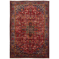 Persian Red Blue Multi Colour Geometric Medallion Heriz Patterned Hand Knotted Wool Rug - 1