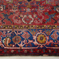 Persian Red Blue Multi Colour Geometric Medallion Heriz Patterned Hand Knotted Wool Rug - 4