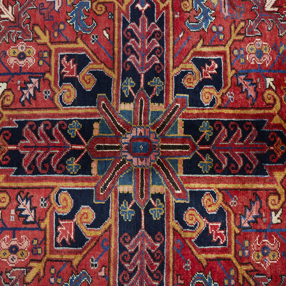 Persian Red Blue Multi Colour Geometric Medallion Heriz Patterned Hand Knotted Wool Rug - 5