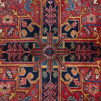 Persian Red Blue Multi Colour Geometric Medallion Heriz Patterned Hand Knotted Wool Rug - 5