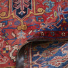 Persian Red Blue Multi Colour Geometric Medallion Heriz Patterned Hand Knotted Wool Rug - 6